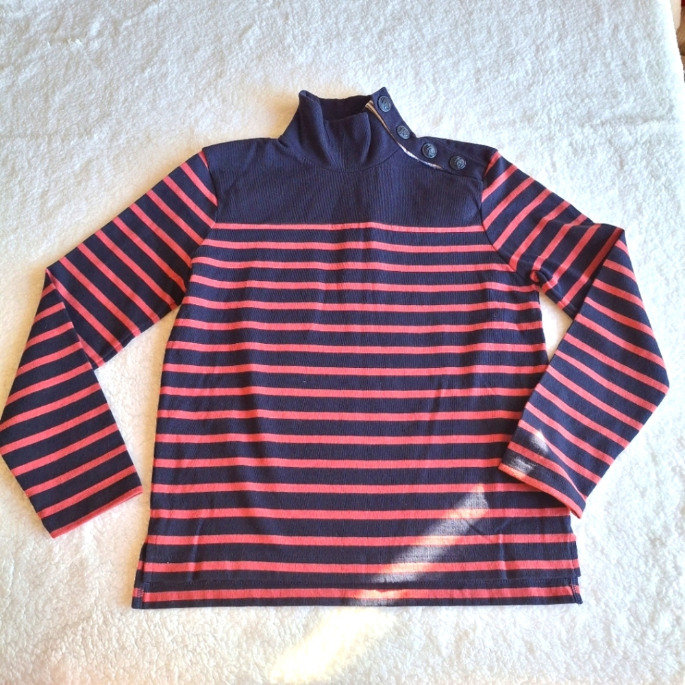 New J. Crew Coral Navy Nautical‎ Stripe TurtleNeck Longsleeve Sweater 100%Cotton - Picture 4 of 14